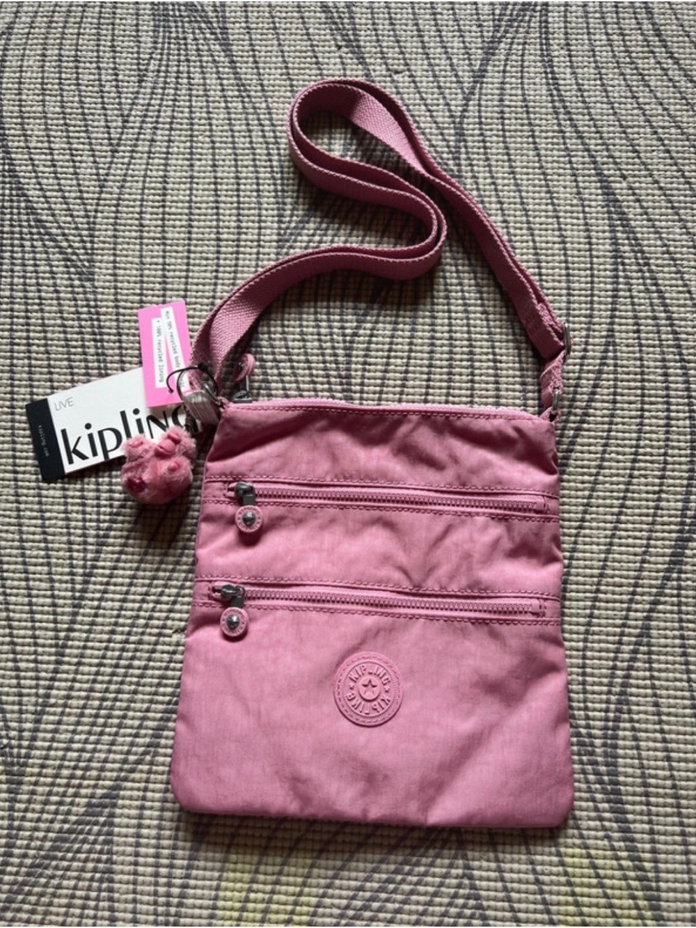 Kipling Dusty Rose Pink Crossbody Bag with Pom Pom Charm